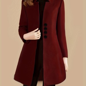 Single Breasted Solid Coat, Elegant Long Sleeve Versatile Outerwear, Women's Clothing