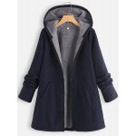 Zip Up Hooded Jacket, Casual Solid Long Sleeve Winter Warm Outerwear, Women's Clothing