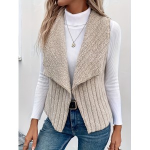 Waterfall Collar Open Front Vest, Versatile Fuzzy Sleeveless Outerwear For Fall & Winter, Women's Clothing