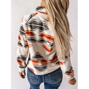Aztec Print Button Front Jacket, Boho Long Sleeve Outerwear, Women's Clothing