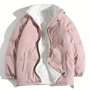 Solid Zip Up Fall & Winter Jacket, Casual Mock Neck Long Sleeve Outerwear, Women's Clothing