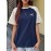 Letter Print Colorblock Crew Neck T-Shirt, Casual Raglan Sleeve Top For Spring & Summer, Women's Clothing