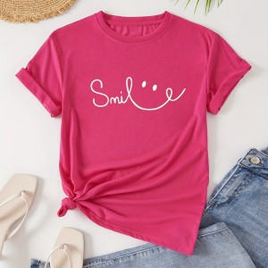 Letter Print Crew Neck T-Shirt, Casual Short Sleeve Top For Spring & Summer, Women's Clothing
