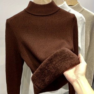 Solid Color Knit Pullover, Casual Mock Neck Long Sleeve Top For Fall & Winter, Women's Clothing