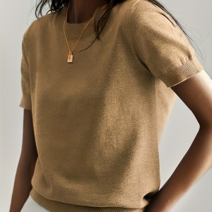 Solid Crew Neck Sweater, Casual Short Sleeve Sweater For Spring & Summer, Women's Clothing