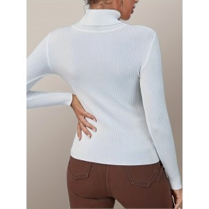 Solid 4 Packs Knitted Sweater, Casual Long Sleeve Turtleneck Sweater For Fall & Winter, Women's Clothing