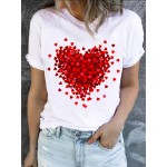 Heart Print T-Shirt For Valentine's Day Gifts, Crew Neck Short Sleeve T-Shirt, Casual Every Day Tops, Women's Clothing